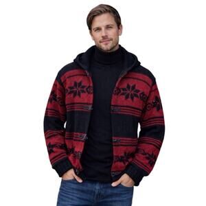 Vintage 1990’s Ralph Lauren Handmade Southwest Hooded Cardigan Black Red Sz XL